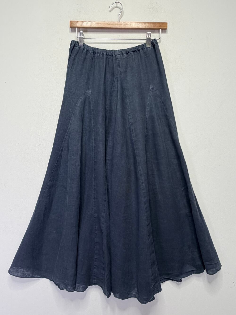 CP Shades Linen Maxi Skirt S Charcoal Blue Full Sweep Lagenlook Hand Dyed Boho